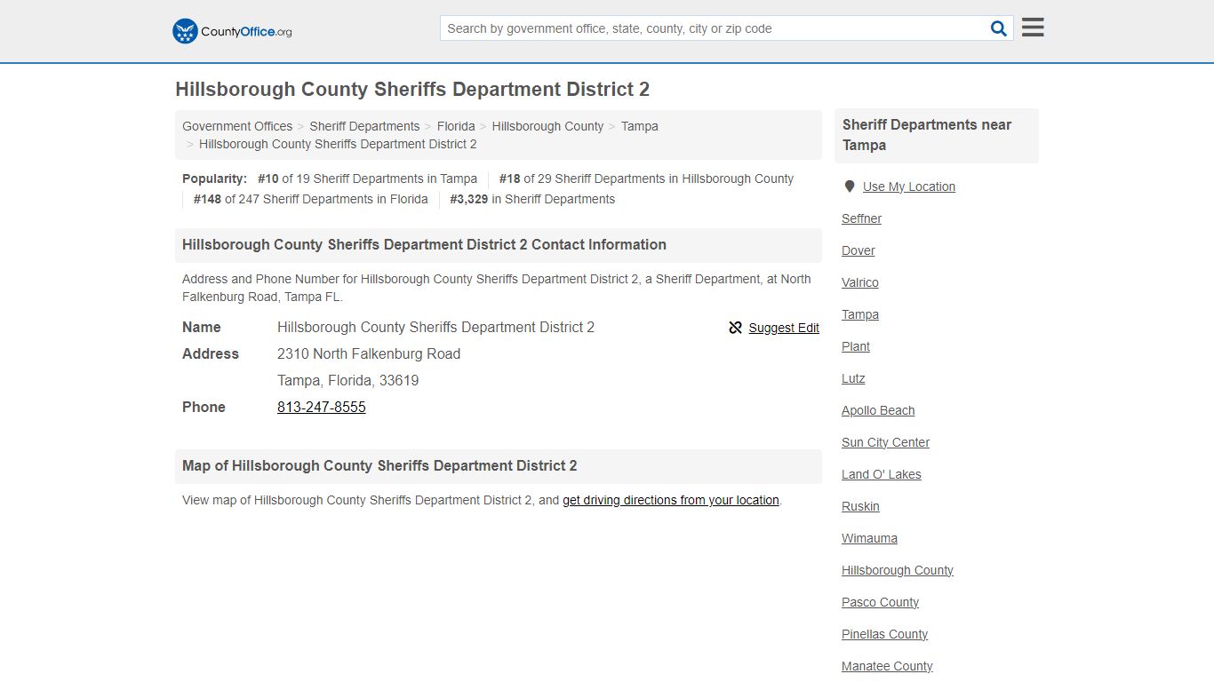 Hillsborough County Sheriffs Department District 2 - Tampa, FL (Address ...