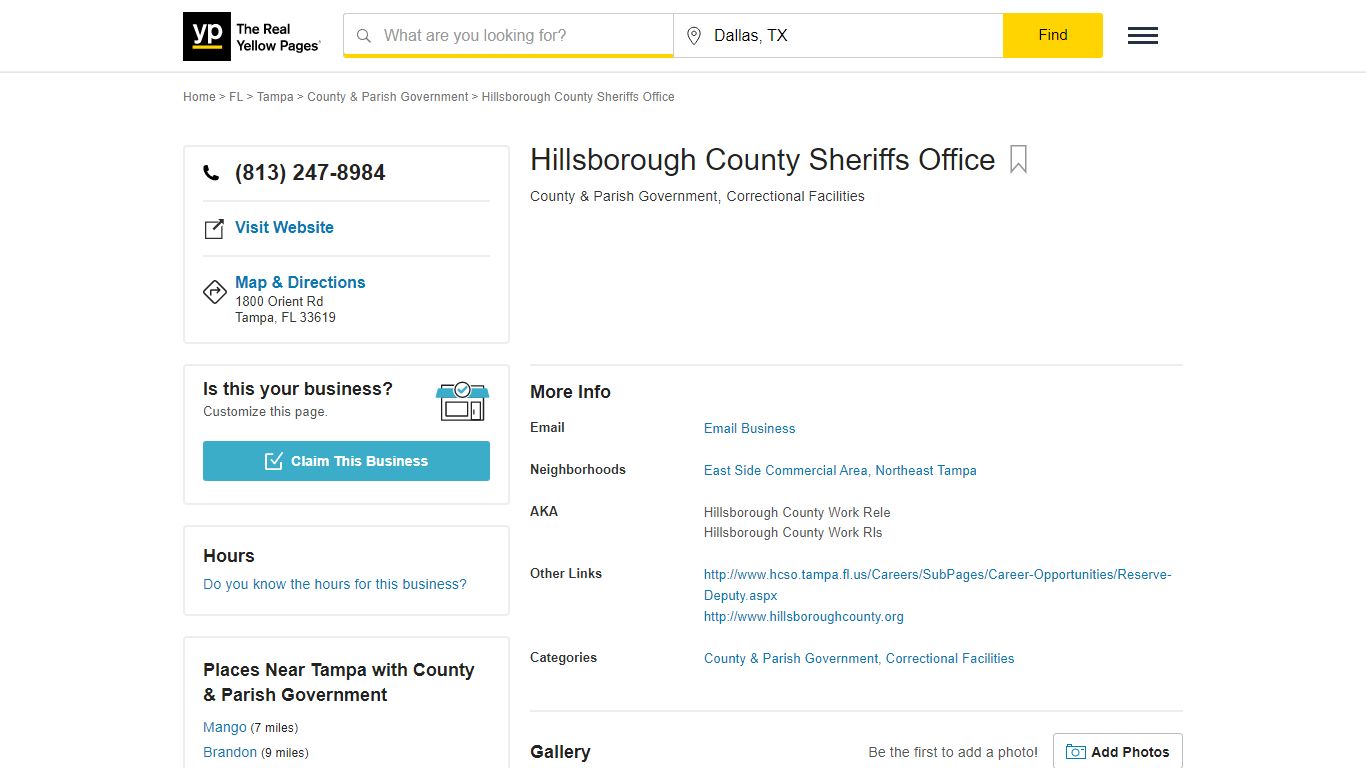 Hillsborough County Sheriffs Office 1800 Orient Rd, Tampa, FL 33619 ...